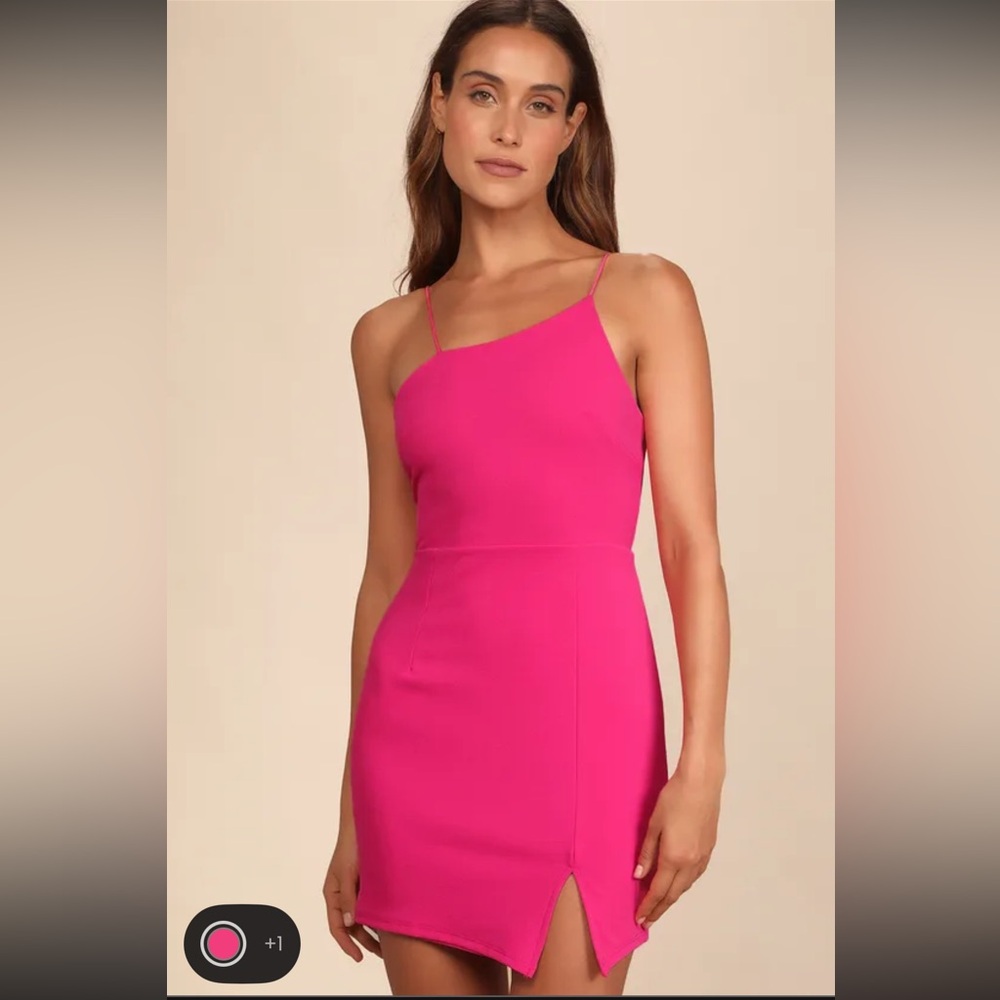 Lulus Party for Two Hot Pink Asymmetrical Bodycon Mini Dress. Size Large